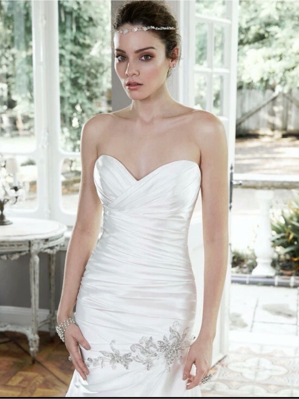Maggie Sottero 10 Wedding Dress 5MW707 Ivory Fit  Ruching Bling Train